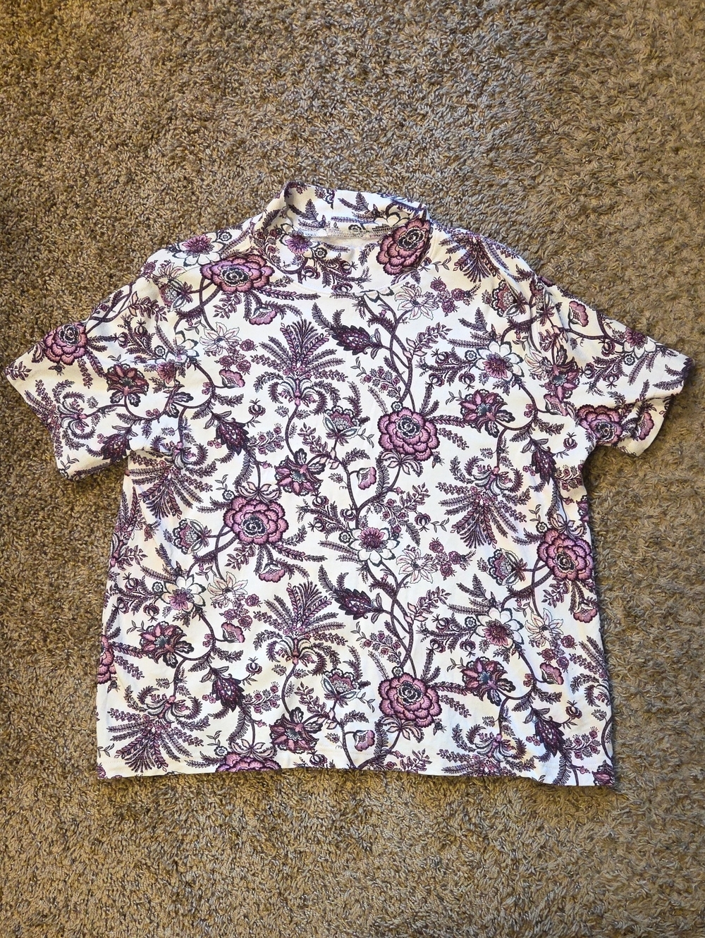 Lands' End White Short-Sleeve Tee with Purple Floral Print